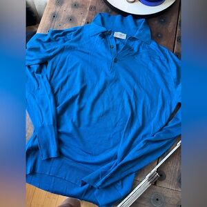 John Smedley - Men's Blue Long-Sleeve Fine Merino Wool Polo Sweater - M